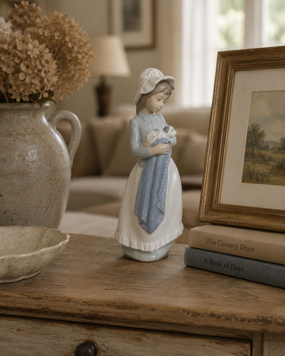 Girl Holding Puppy Figurine NAO Hand Made in Spain By LLadro